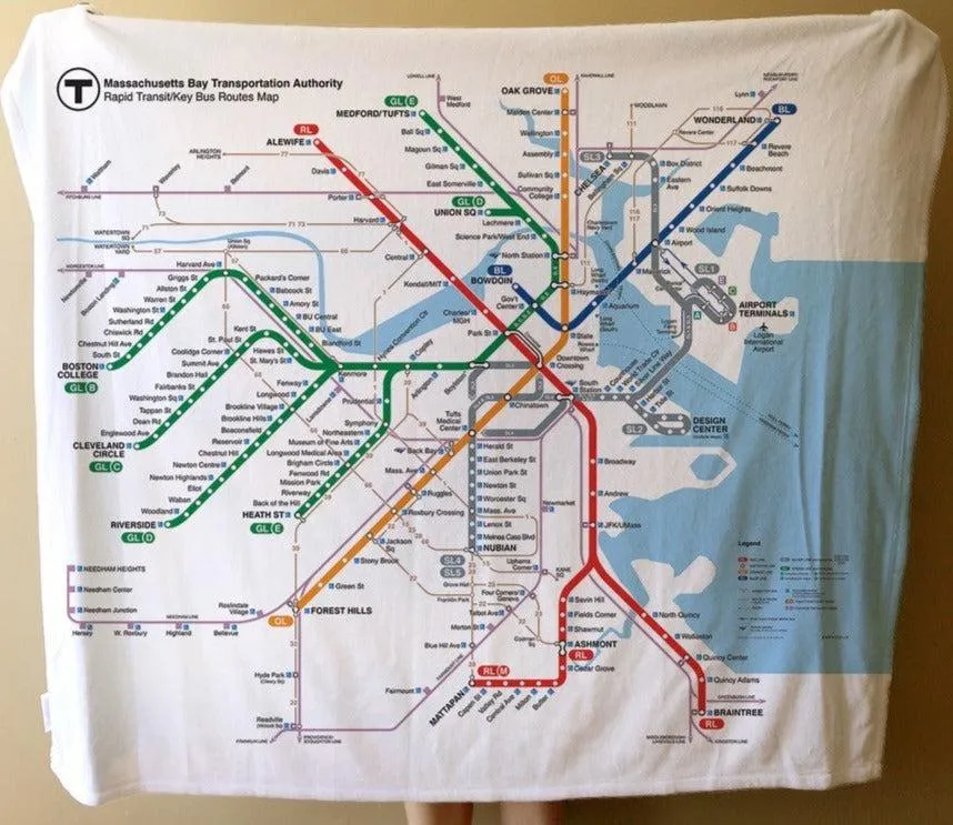 Boston MBTA Rapid Transit Map Plush Blanket