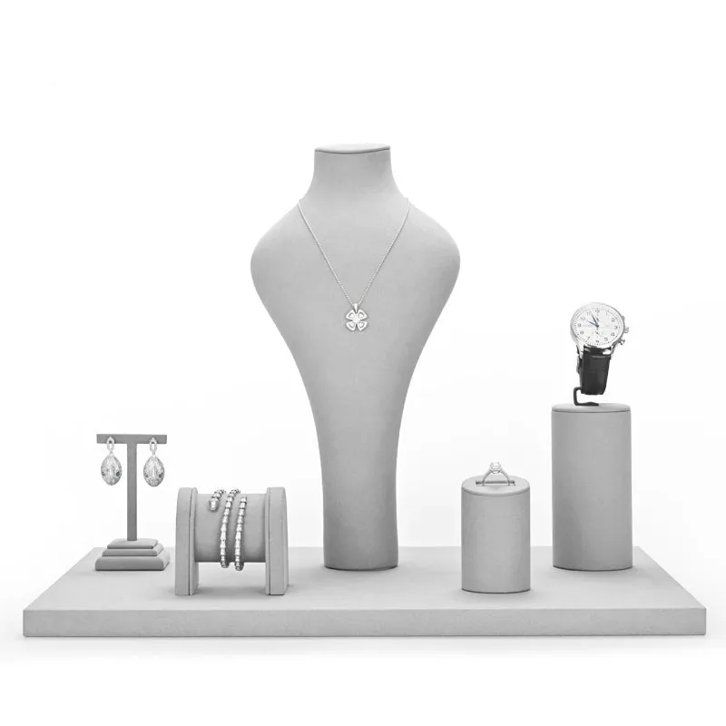 Gray Microfiber Jewelry Showcase Display Set TT057