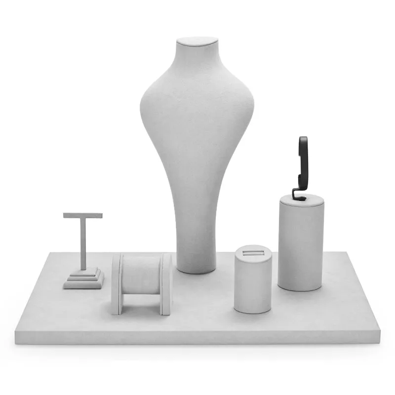 Gray Microfiber Jewelry Showcase Display Set TT057