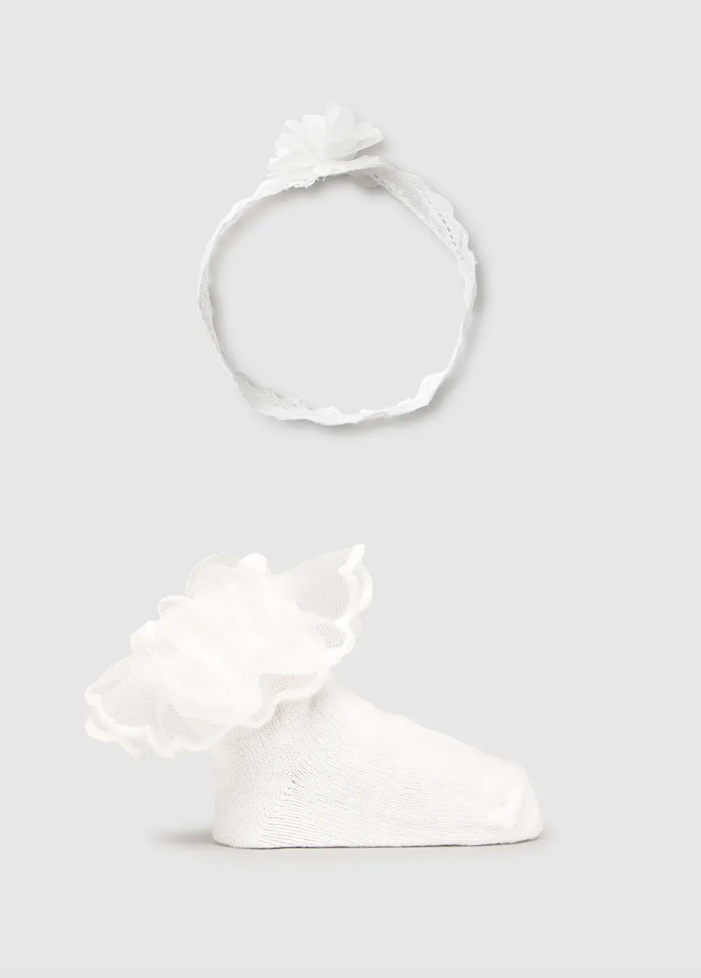 Newborn Headband and Socks Set - White