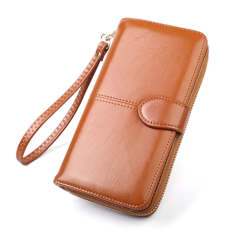 realaiot  Bifold Zipper Clutch Purse, PU Leather Textured Wristlet Wallet, Casual Portable Practical Card Holder