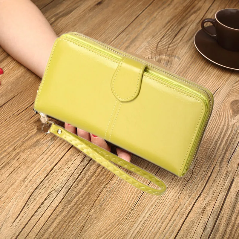 realaiot  Bifold Zipper Clutch Purse, PU Leather Textured Wristlet Wallet, Casual Portable Practical Card Holder