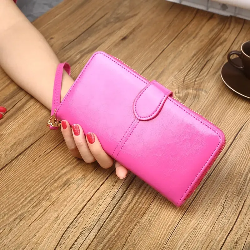 realaiot  Bifold Zipper Clutch Purse, PU Leather Textured Wristlet Wallet, Casual Portable Practical Card Holder