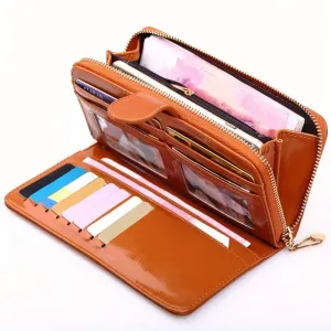 realaiot  Bifold Zipper Clutch Purse, PU Leather Textured Wristlet Wallet, Casual Portable Practical Card Holder