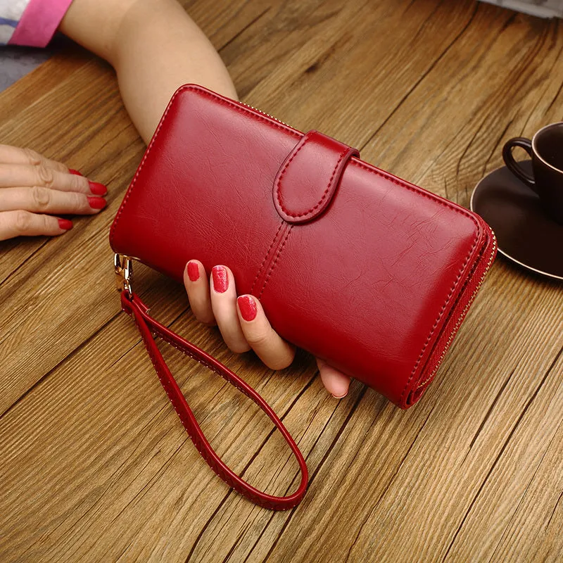 realaiot  Bifold Zipper Clutch Purse, PU Leather Textured Wristlet Wallet, Casual Portable Practical Card Holder