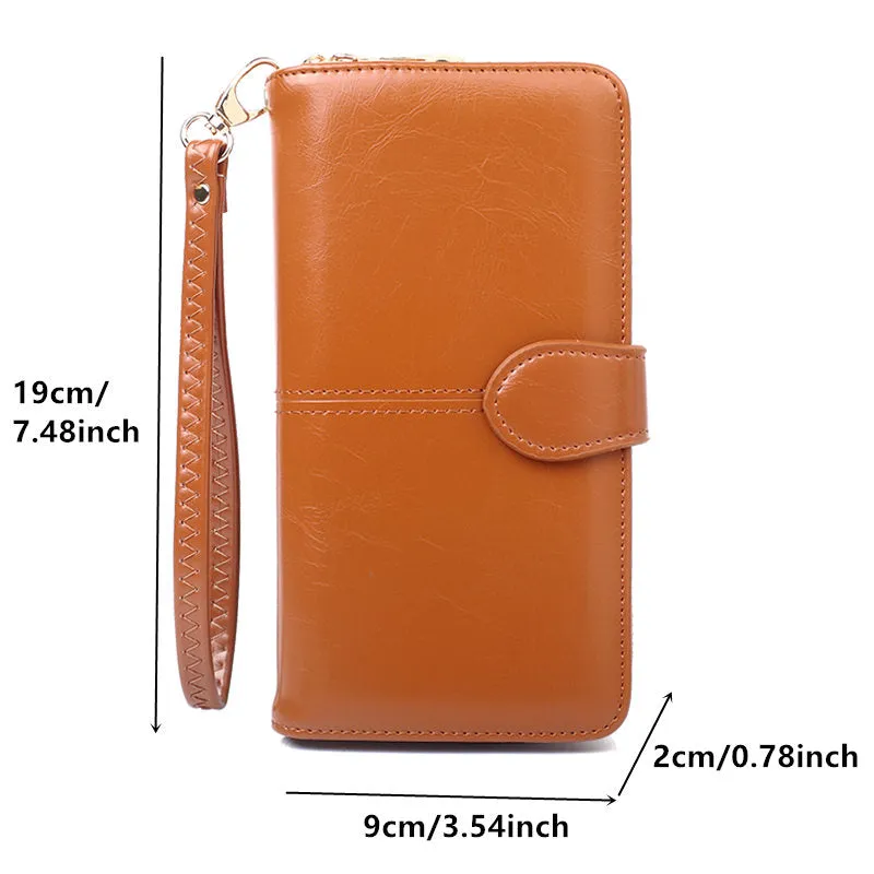 realaiot  Bifold Zipper Clutch Purse, PU Leather Textured Wristlet Wallet, Casual Portable Practical Card Holder