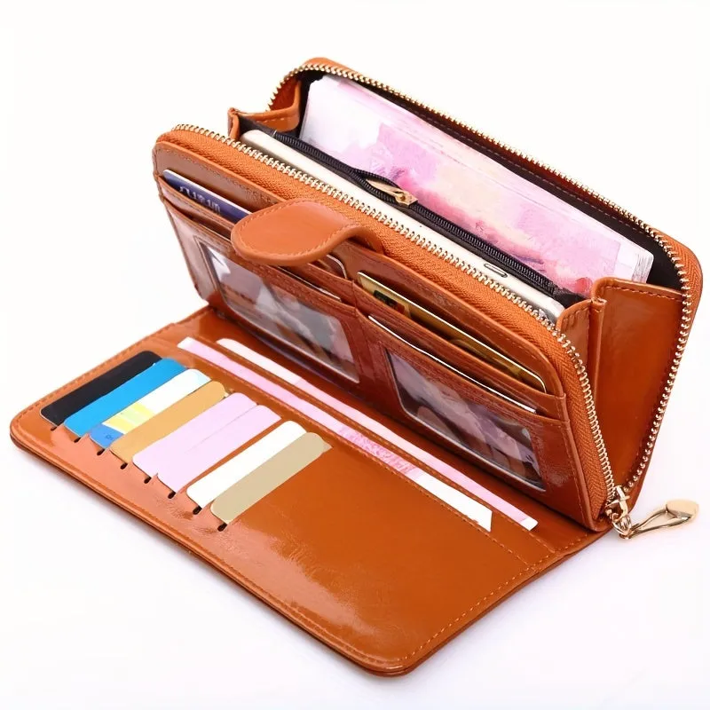 realaiot  Bifold Zipper Clutch Purse, PU Leather Textured Wristlet Wallet, Casual Portable Practical Card Holder