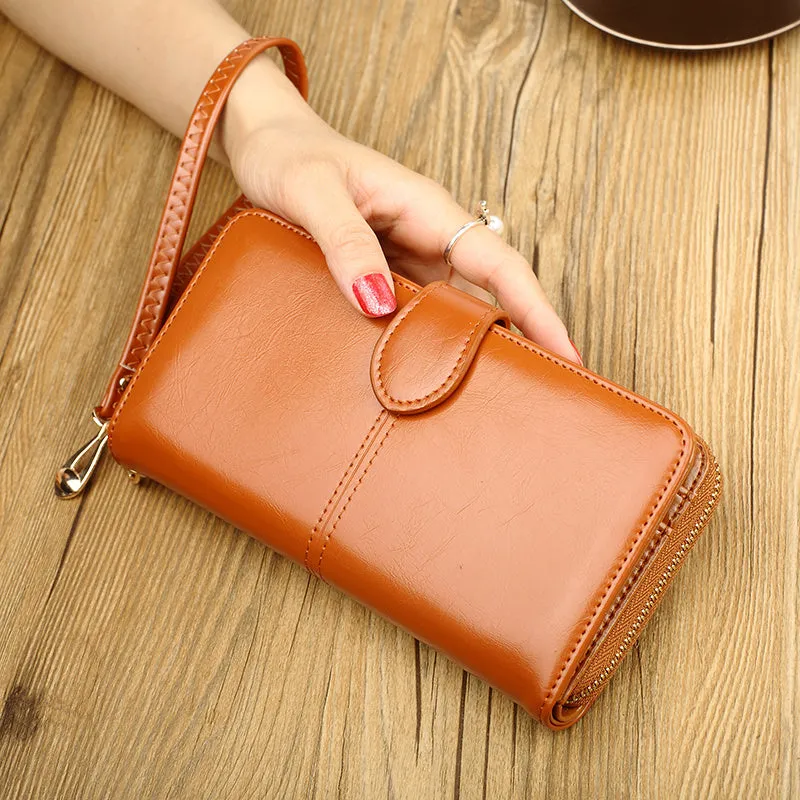 realaiot  Bifold Zipper Clutch Purse, PU Leather Textured Wristlet Wallet, Casual Portable Practical Card Holder
