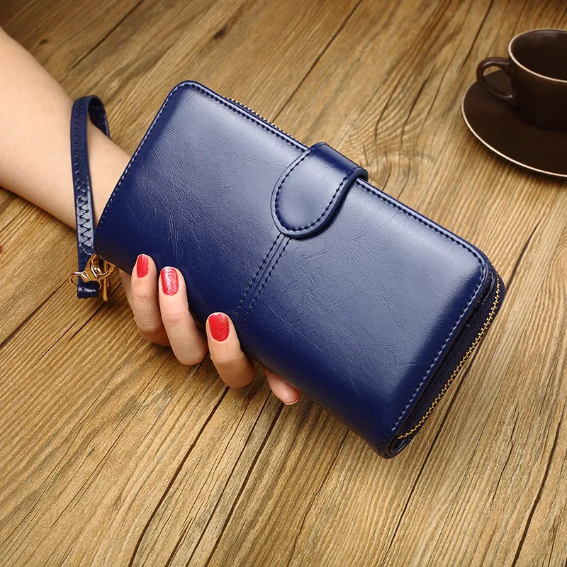 realaiot  Bifold Zipper Clutch Purse, PU Leather Textured Wristlet Wallet, Casual Portable Practical Card Holder