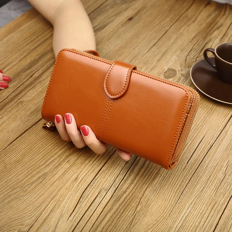 realaiot  Bifold Zipper Clutch Purse, PU Leather Textured Wristlet Wallet, Casual Portable Practical Card Holder