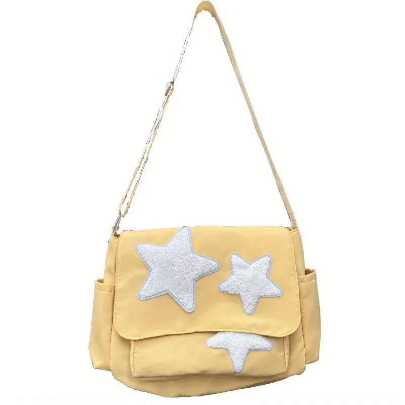 realaiot  Cute Star Pattern Tote Bag, Nylon WaterProof Lightweight Shoulder Bag, Casual Practical Commuter Bag