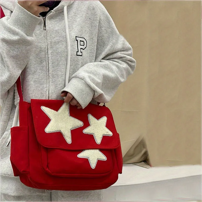 realaiot  Cute Star Pattern Tote Bag, Nylon WaterProof Lightweight Shoulder Bag, Casual Practical Commuter Bag