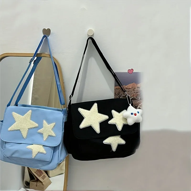 realaiot  Cute Star Pattern Tote Bag, Nylon WaterProof Lightweight Shoulder Bag, Casual Practical Commuter Bag