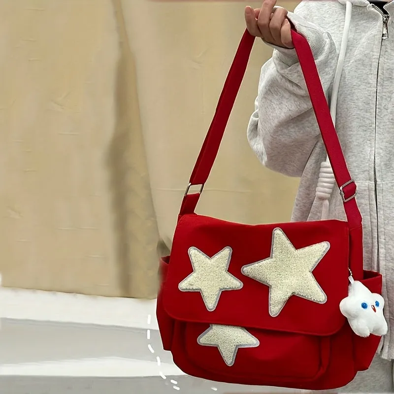 realaiot  Cute Star Pattern Tote Bag, Nylon WaterProof Lightweight Shoulder Bag, Casual Practical Commuter Bag
