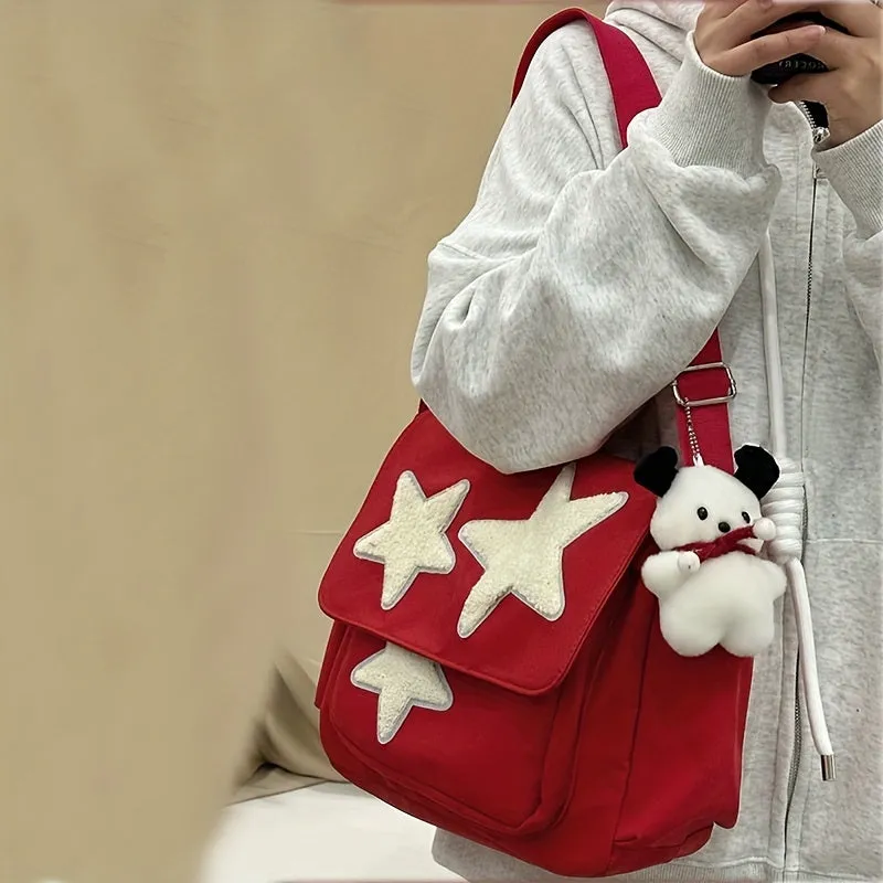 realaiot  Cute Star Pattern Tote Bag, Nylon WaterProof Lightweight Shoulder Bag, Casual Practical Commuter Bag
