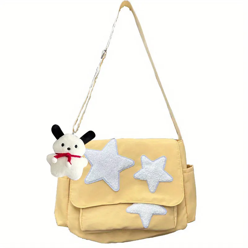 realaiot  Cute Star Pattern Tote Bag, Nylon WaterProof Lightweight Shoulder Bag, Casual Practical Commuter Bag