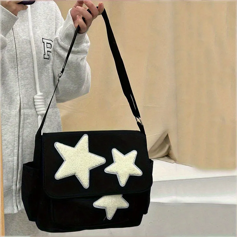 realaiot  Cute Star Pattern Tote Bag, Nylon WaterProof Lightweight Shoulder Bag, Casual Practical Commuter Bag