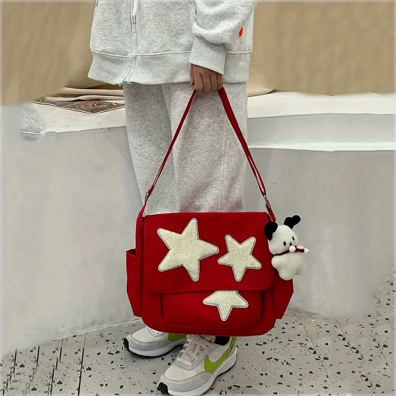 realaiot  Cute Star Pattern Tote Bag, Nylon WaterProof Lightweight Shoulder Bag, Casual Practical Commuter Bag