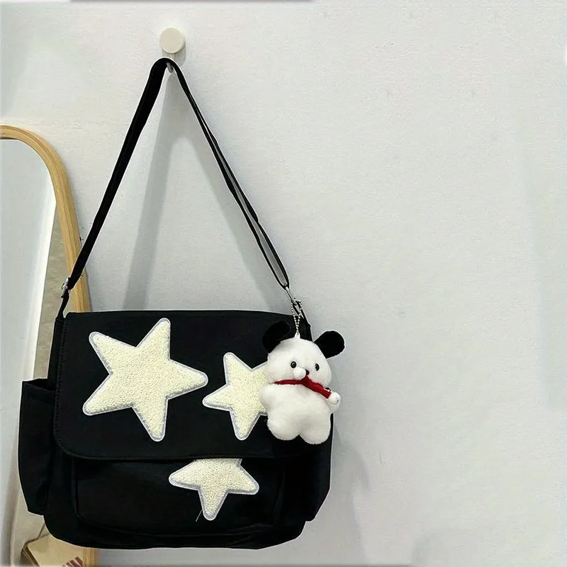 realaiot  Cute Star Pattern Tote Bag, Nylon WaterProof Lightweight Shoulder Bag, Casual Practical Commuter Bag