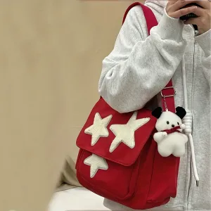 realaiot  Cute Star Pattern Tote Bag, Nylon WaterProof Lightweight Shoulder Bag, Casual Practical Commuter Bag