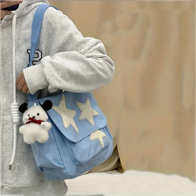 realaiot  Cute Star Pattern Tote Bag, Nylon WaterProof Lightweight Shoulder Bag, Casual Practical Commuter Bag
