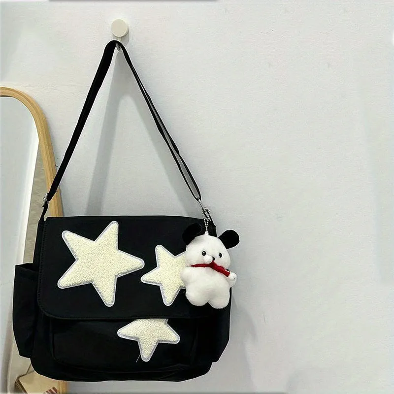realaiot  Cute Star Pattern Tote Bag, Nylon WaterProof Lightweight Shoulder Bag, Casual Practical Commuter Bag