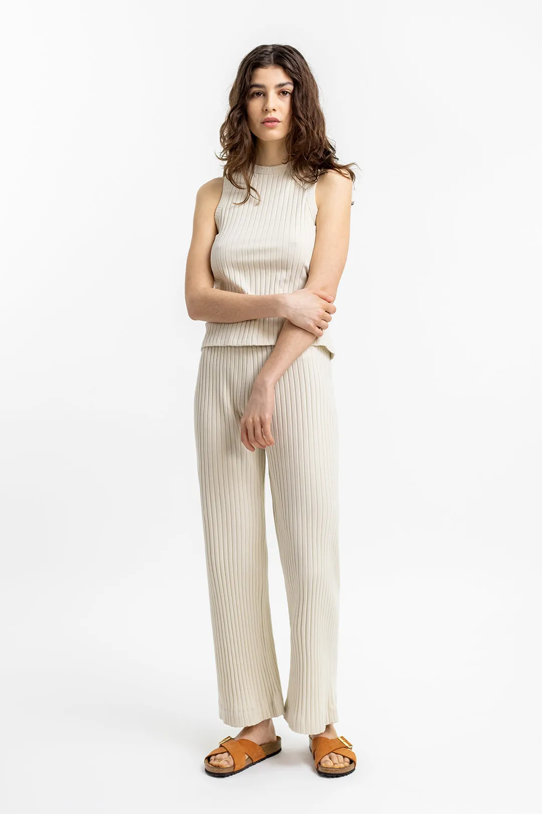 ribbed cotton pants - summer sand
