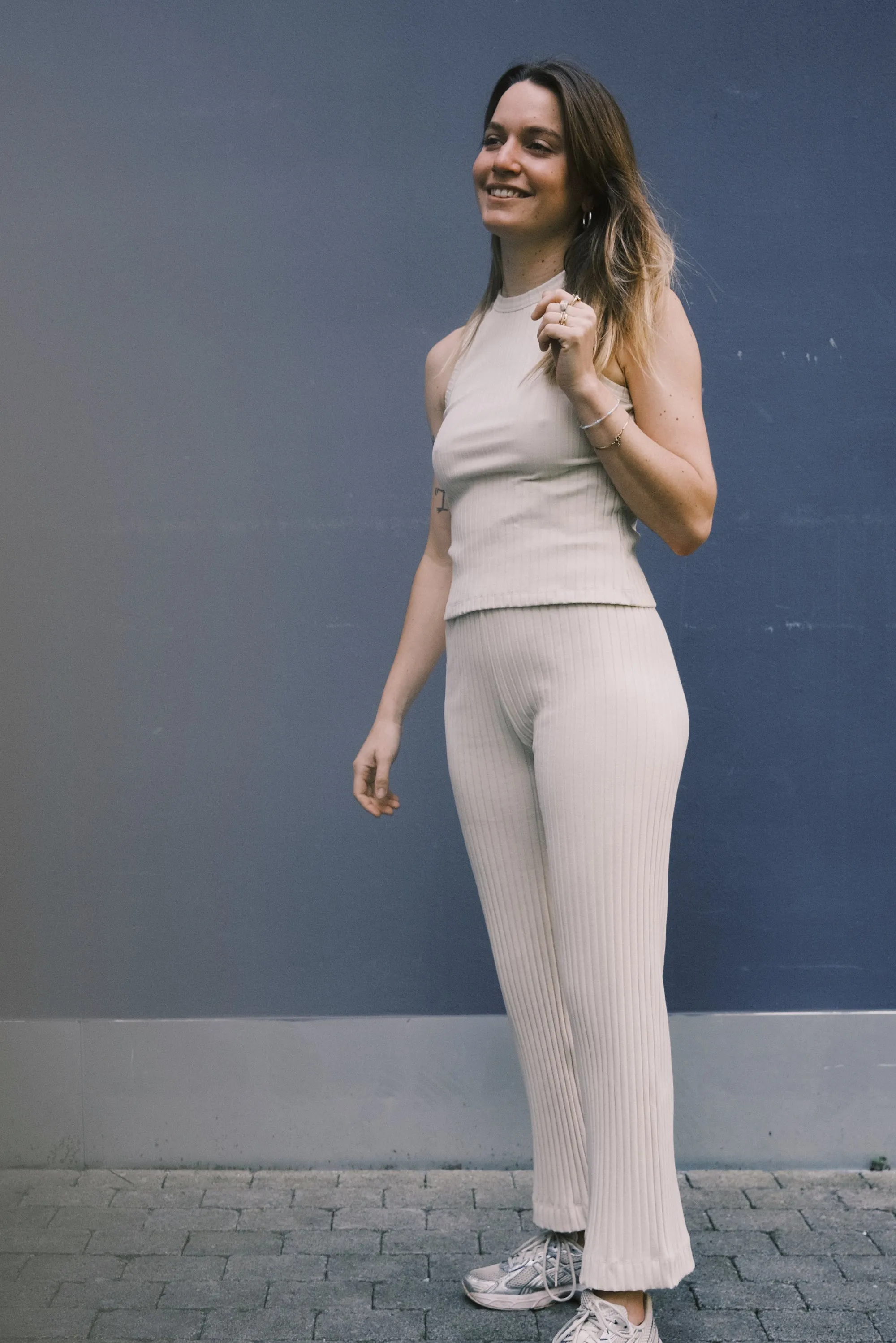 ribbed cotton pants - summer sand